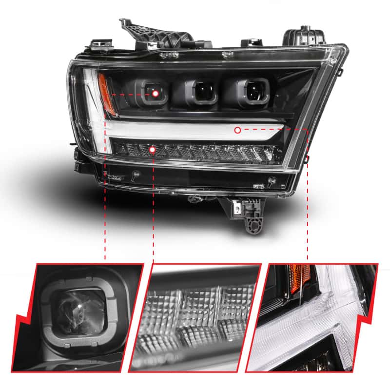 ANZO — ANZO 19-24 RAM 1500 (New Body/OE Halogen) Full LED Proj Headlights DRL/SeqSig Black - Pass. Side - view 2