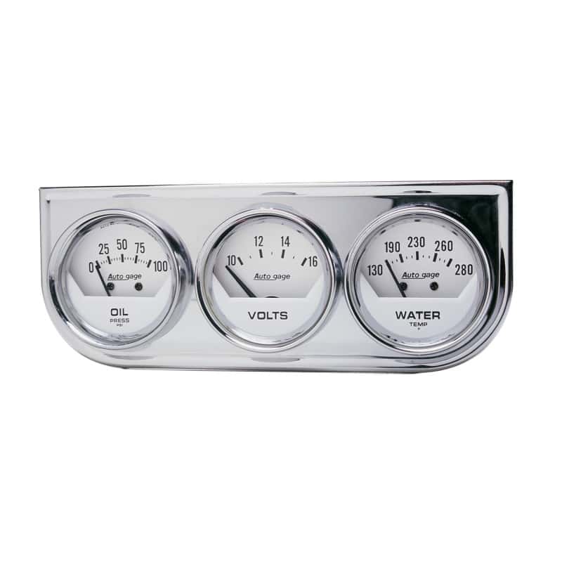 AutoMeter — Autometer AutoGage 2in 0-100 PSI Oil Press/ 16 Volt / 130-280 Deg Water Temp - Chrome Bezel
3 GA PNL OP/WT/V AG - view 1