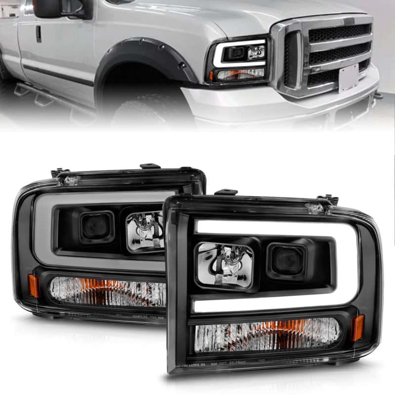 ANZO — ANZO 99-04 Ford F250/F350/F450/Excursion (excl 99) Projector Headlights - w/ Light Bar Black Housing
Head Light Set
HdLtSet - view 1