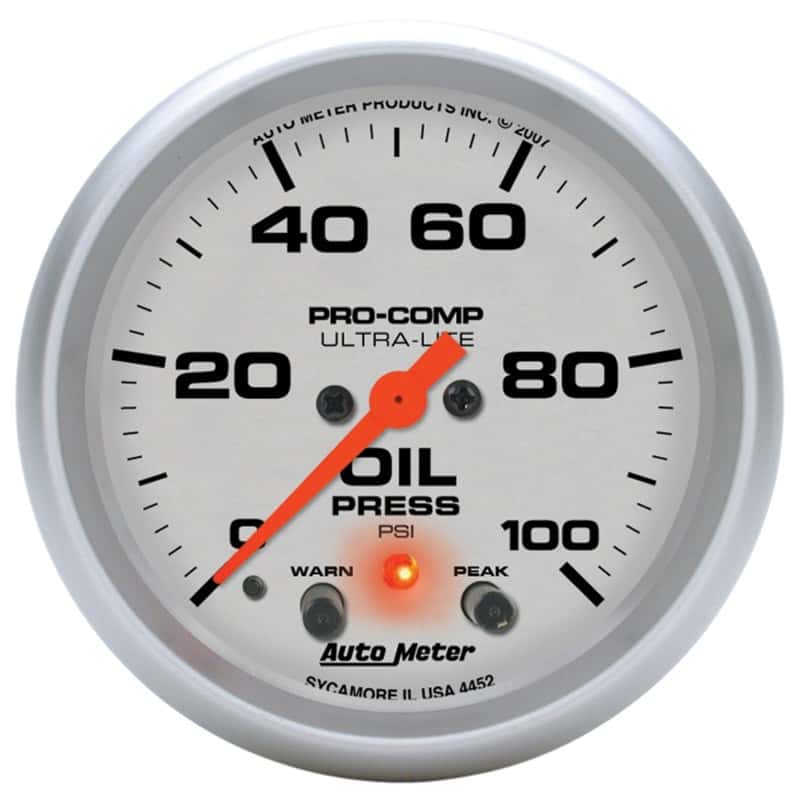 AutoMeter — Autometer Ultra-Lite 66.7mm Oil Press 2 5/8in 100PSI Digital Stepper Motor w/ Peak & Warning Light
2-5/8" OIL PRESS, 0- - view 1