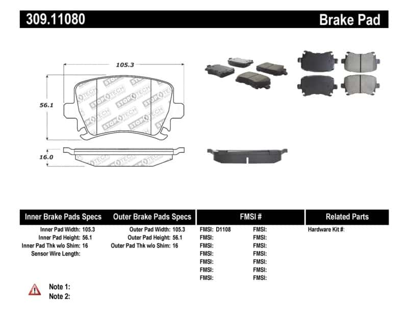 Stoptech — StopTech Performance 06-09 Audi A3 / 05-09 Audi A4/A6 / 08-09 Audi TT / 06-09 VW GTI / 06-09 Jetta
Sprt Brk Pad W/Hdwr - view 1