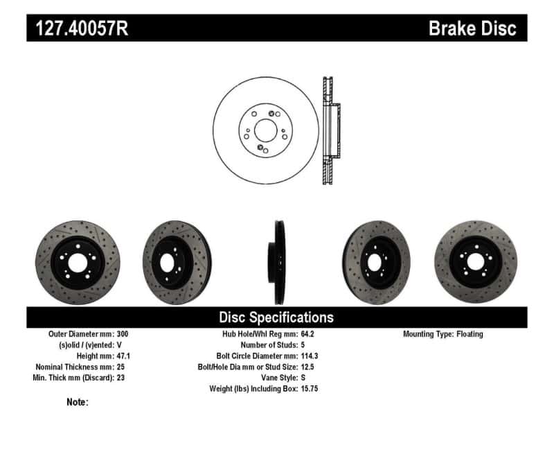 Stoptech — StopTech 02-06 Acura RSX Type S / 06-09 Honda Civic Si Slotted & Drilled Right Front Rotor
Disc Brake Rotor
Slot/Drill Rotor - view 6