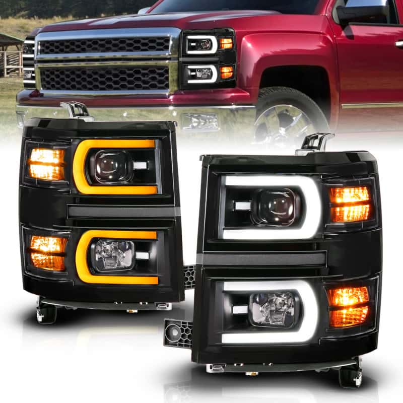 ANZO — ANZO 14-15 Chevy Silverado 1500 Black Dual Switchback+Sequential LED Tube Sq. Projector Headlights
Head Light Set
HdLtSet - view 1