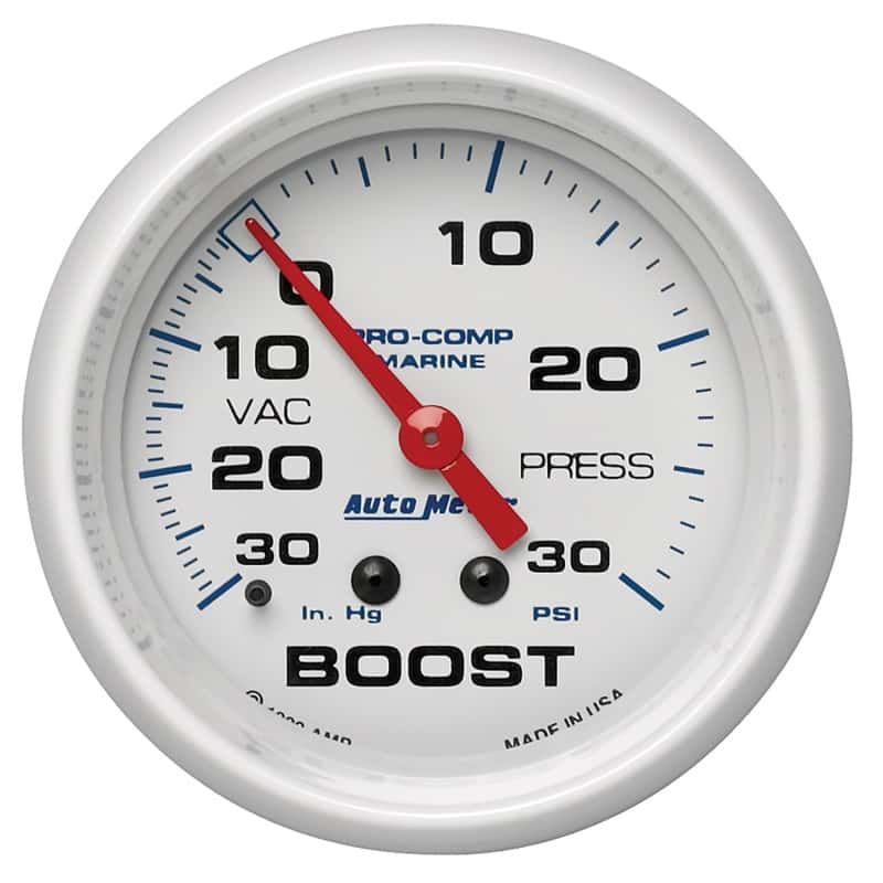 AutoMeter — Autometer Marine White Gauge 2-5/8in Mechanical Vacuum/Boost Gauge 30INHG-30PSI
GA 2.6" BST 30 M MW - view 1