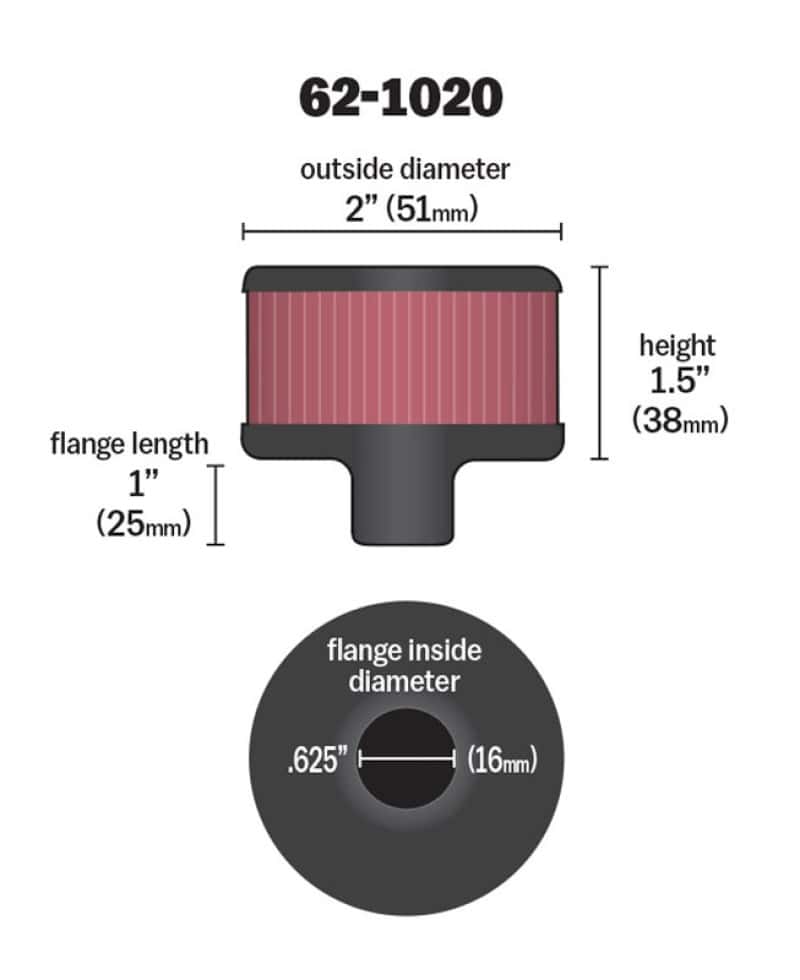 K&N Engineering — K&N Steel Base Crankcase Vent Filter .625in Vent OD x 2in OD x 1.5in Height
Vent Air Filter/Brea
Vent Air Filter - view 4