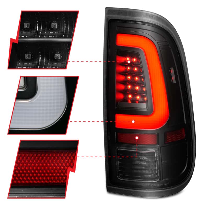 ANZO — ANZO 2008-2016 Ford  F-250  LED Tail w/ Lights Bar Black Housing Smoke Lens
Tail Light Set - view 9