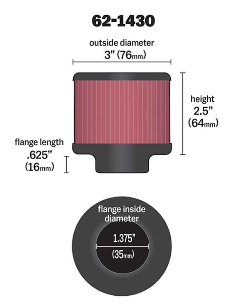 K&N Engineering — K&N 1.375in Flange ID x 3in OD x 2.5in H Rubber Base Crankcase Vent Filter
Vent Air Filter/Brea
Vent Air Filter - view 3