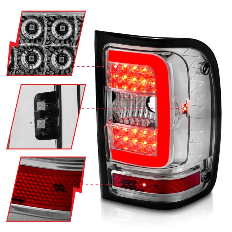 ANZO — ANZO 2001-2011 Ford  Ranger LED Tail Lights w/ Light Bar Chrome Housing Clear Lens - view 4
