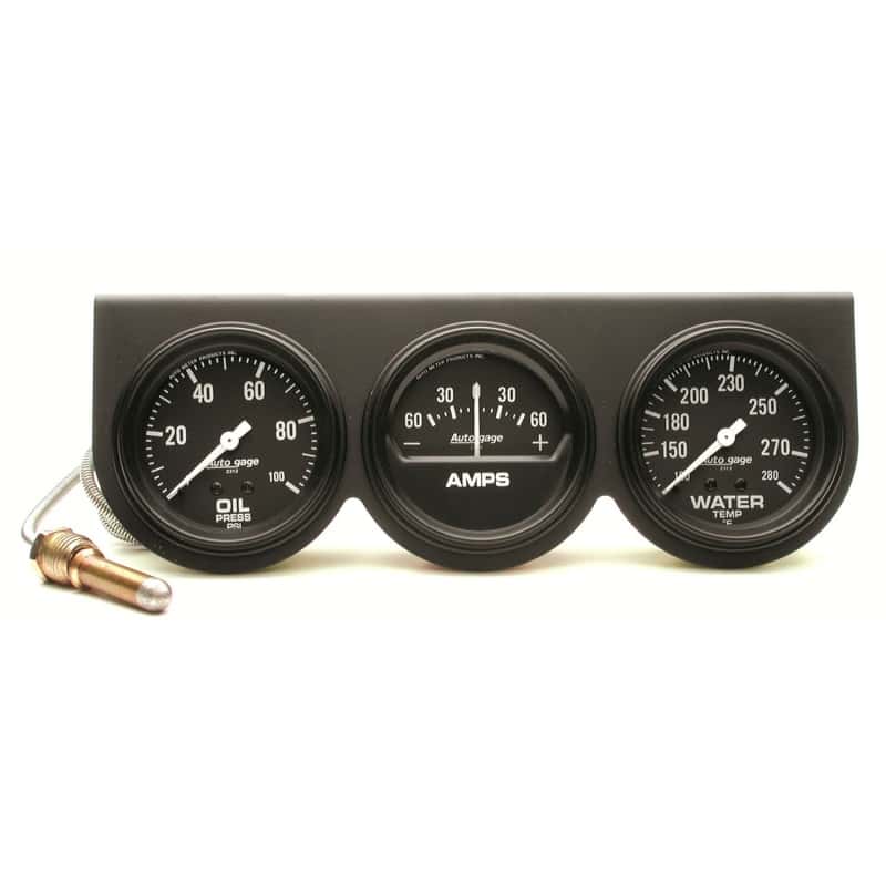 AutoMeter — AutoMeter Gauge Console Oilp/Wtmp/Amp 2-5/8in. 100PSI/280 Deg. F/60A Blk Dial Blk Bzl Ag
3 GA PNL OP/A/WT BK - view 1