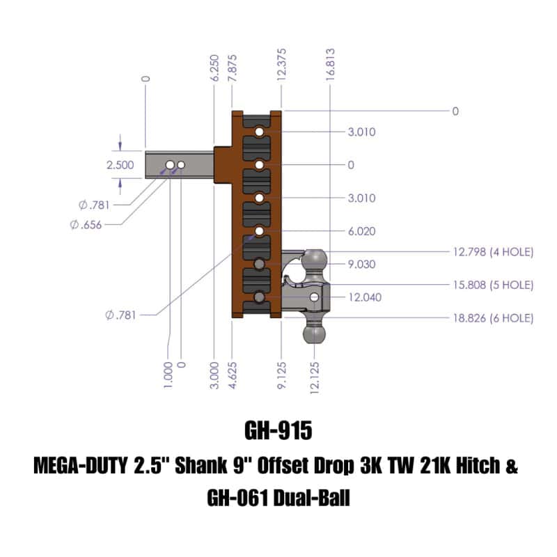 GEN-Y Hitch — Gen-Y Mega Duty 2.5in Shank 9in Offset Drop 3K TW 21K Hitch w/GH-061 Dual-Ball
Drop Hitch - view 2