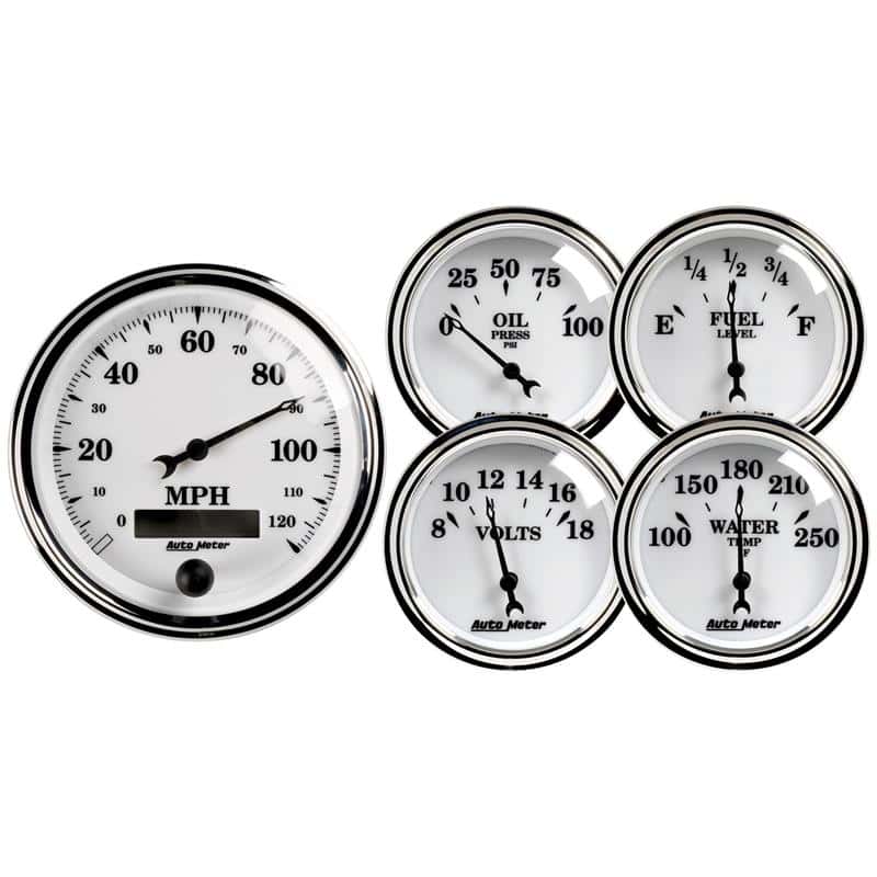 AutoMeter — Autometer Old Tyme White II 5 Piece Kit (Elec Speed/Oil Press/Water Temp/Volt/Fuel Level)
OLD TYME WHITE II 5 - view 1