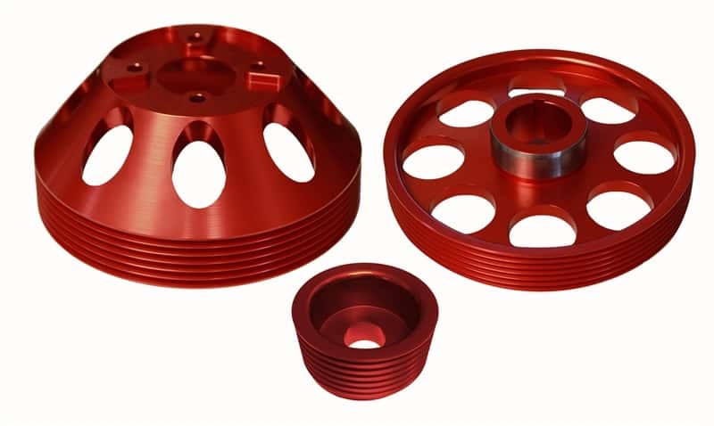 Torque Solution — Torque Solution Lightweight WP/Crank/Alt Pulley Combo (Red): Hyundai Genesis Coupe 3.8 2010+ - view 1