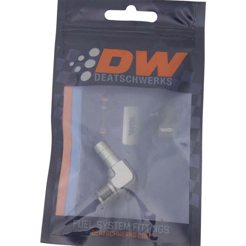 DeatschWerks — DeatschWerks Metric M12 to 3/8in Hose Barb 90-Degree Fitting w/ Venturi Port - Anodized DW Titanium
Lines & Fittings - view 2