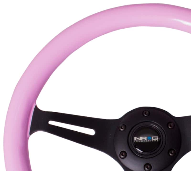NRG — NRG Classic Wood Grain Steering Wheel (350mm) Solid Pink Painted Grip w/Black 3-Spoke Center - view 2
