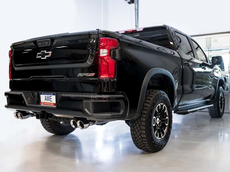 AWE Tuning — AWE Tuning 22-23 GMC Sierra 1500 AT4X 6.2L 0FG Catback Split Dual (Flat Bumper) - Chrome Silver Tips
0FG Catback - view 3