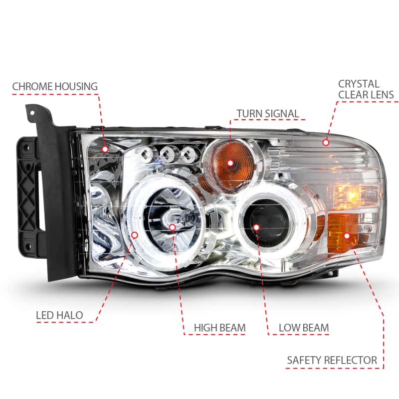 ANZO — ANZO 2002-2005 Dodge Ram 1500 Projector Headlights w/ Halo Chrome Clear Amber
Head Light Set
HdLtSet - view 6
