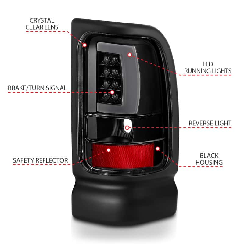 ANZO — ANZO 1994-2001 Dodge Ram 1500 LED Taillights Plank Style Black w/Clear Lens - view 8