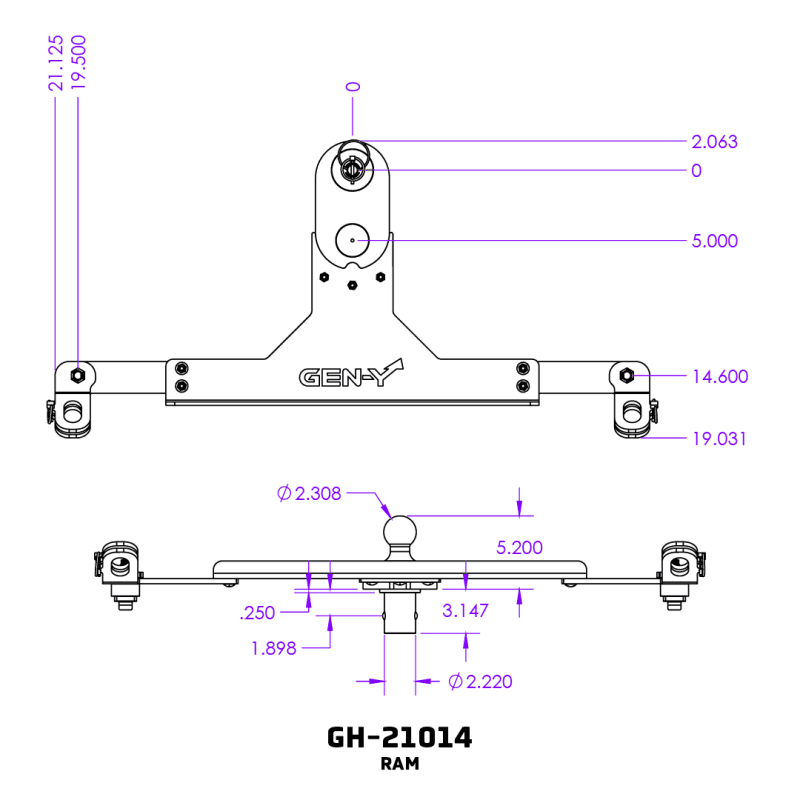 GEN-Y Hitch — Gen-Y Dodge/RAM GoosePuck II 5in Offset Ball Puck Mount & 25K Towing w/Safety Chain Anchors
Gooseneck Hitch - view 3