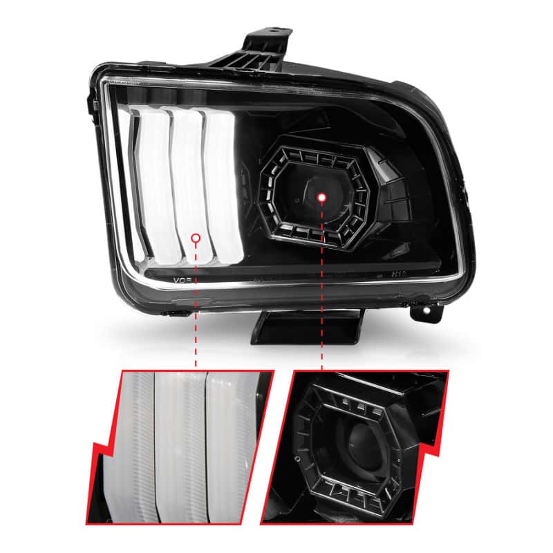 ANZO — ANZO 05-09 Ford Mustang (w/Factory Halogen HL Only) Projector Headlights w/Light Bar Black Housing
Head Light Set
HdLtSet - view 4