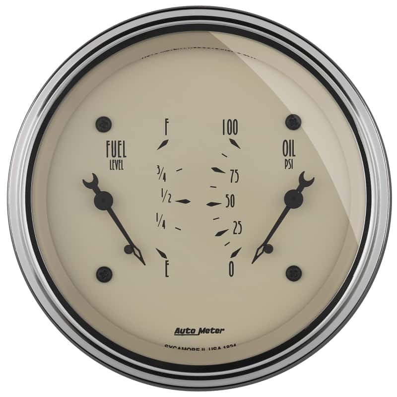 AutoMeter — AutoMeter Gauge Dual Fuel & Oilp 3-3/8in. 0 Ohm(e) to 90 Ohm(f)& 100PSI Elec Antique Beige
GA 3.4" OIL/FU 90 AB - view 1