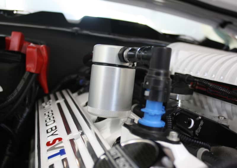 J&L — J&L 07-14 Ford Mustang GT500 Passenger Side Oil Separator 3.0 - Clear Anodized
Oil Separator - view 2
