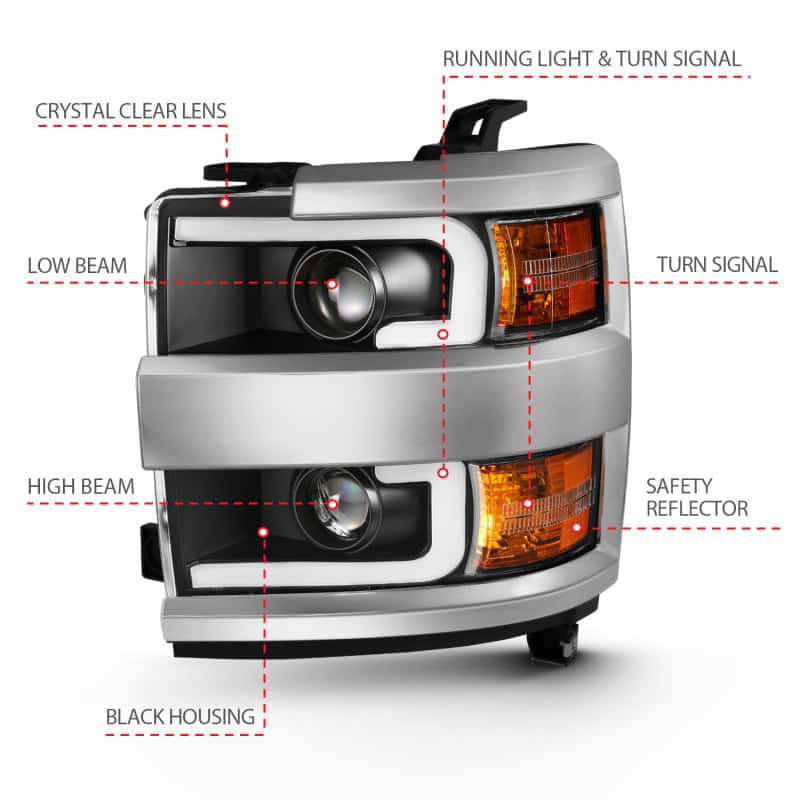 ANZO — ANZO 2015-2016 Chevrolet Silverado Projector Headlights w/ Plank Style Design Black w/ Amber
Head Light Set
HdLtSet - view 7