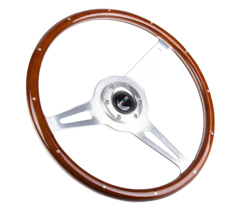 NRG — NRG Classic Wood Grain Steering Wheel (365mm) Wood w/Metal Inserts & Brushed Alum. 3-Spoke Center - view 2