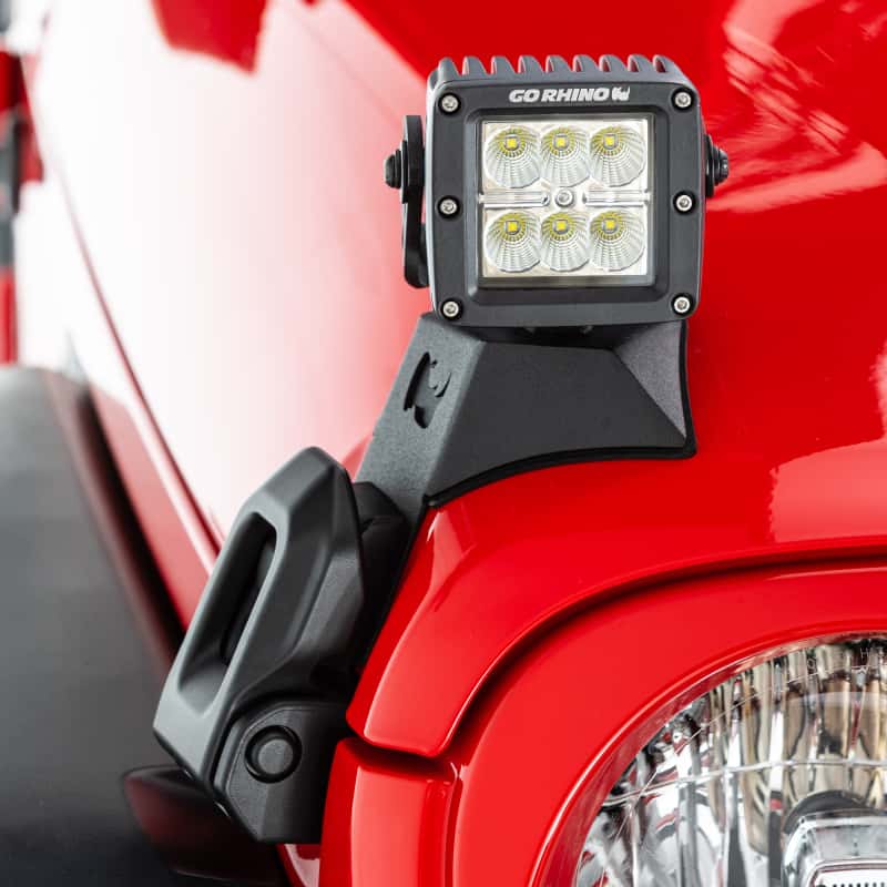 Go Rhino — Go Rhino 18-20 Jeep Wrangler JL/JLU/Gladiator JT Light Mount - 3in Cube
Hood Latch Pod - view 4