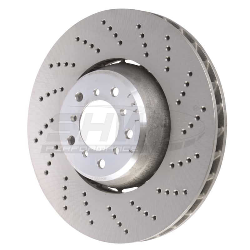 SHW Performance — SHW 06-10 BMW M5 5.0L Right Front Cross-Drilled Lightweight Brake Rotor (34112282806) - view 2