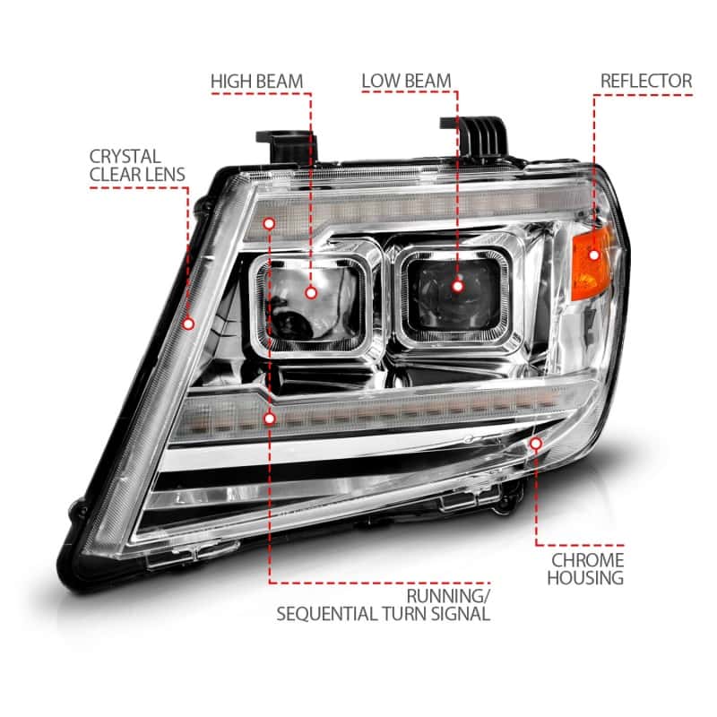 ANZO — ANZO 09-20 Nissan Frontier Chrome Projector Plank Style DRL w/ Switchback & Sequential LED DRL
Head Light Set
HdLtSet - view 5