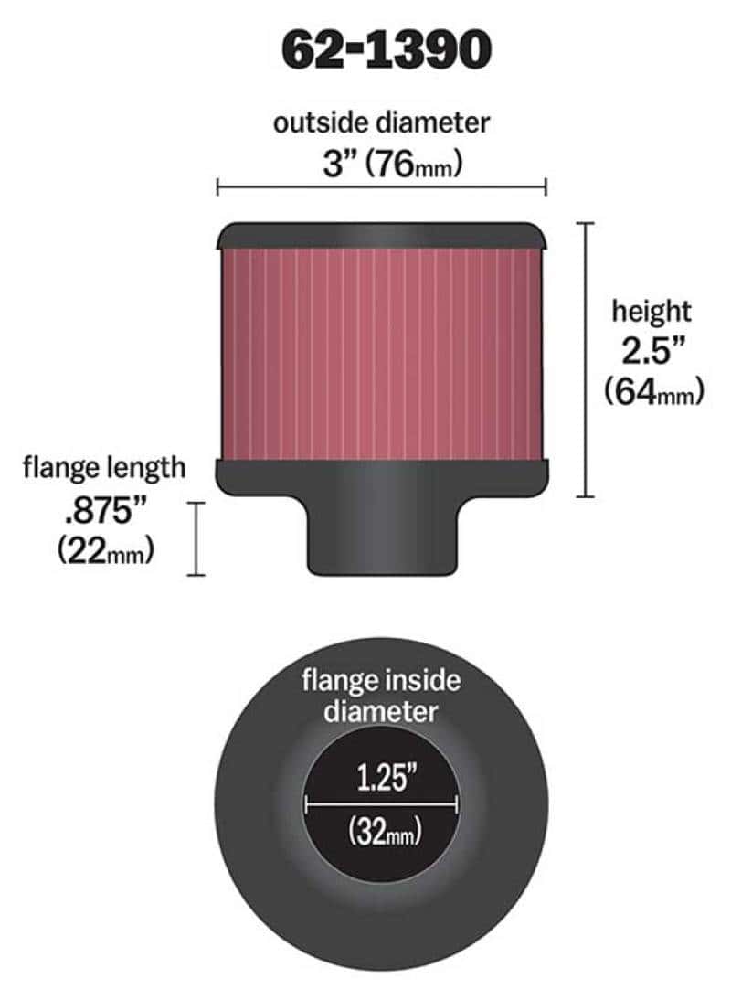 K&N Engineering — K&N 1.25in Flange ID x 3in OD x 2.5in H Rubber Base Crankcase Vent Filter
Vent Air Filter/Brea
Vent Air Filter - view 11
