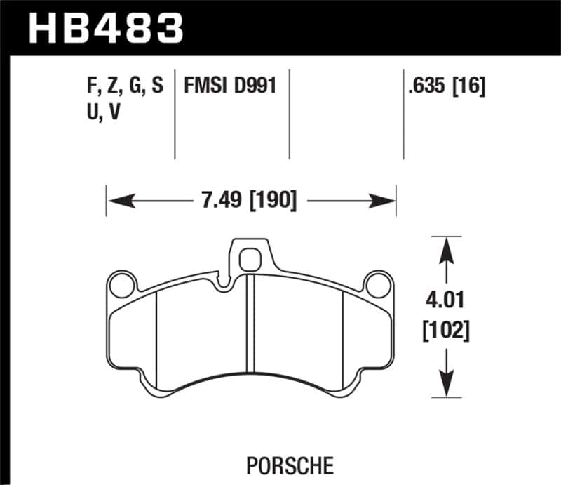 Hawk Performance — Hawk 08 Porsche 911 Targa 4/4S/03-05 911 GT2/04-08 GT3/07-08 Turbo PC Street Front Brake Pads
Disc Brake Pad - view 1