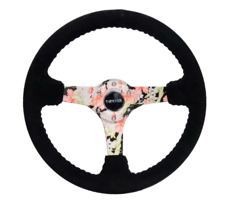 NRG — NRG Reinforced Steering Wheel (350mm / 3in. Deep) Blk Suede Floral Dipped w/ Blk Baseball Stitch - view 1