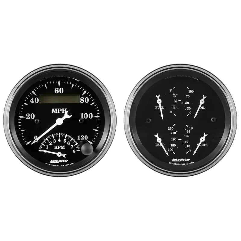 AutoMeter — Auto Meter Gauge Kit 2 pc. Quad & Tach/Speedo 3 3/8in Old Tyme Black
3-3/8" QUAD & SPEEDO - view 2