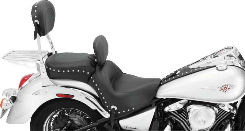 Mustang Motorcycle — Mustang 06-21 Kawasaki Vulcan 900 Classic, Custom Touring 1PC Seat w/Driver Backrest Studs - Black - view 2