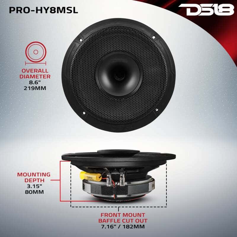 DS18 — DS18 8in 200 Watts RMS 8 ohm Mid-Range Loudspeaker Shallow Grill Included - view 3