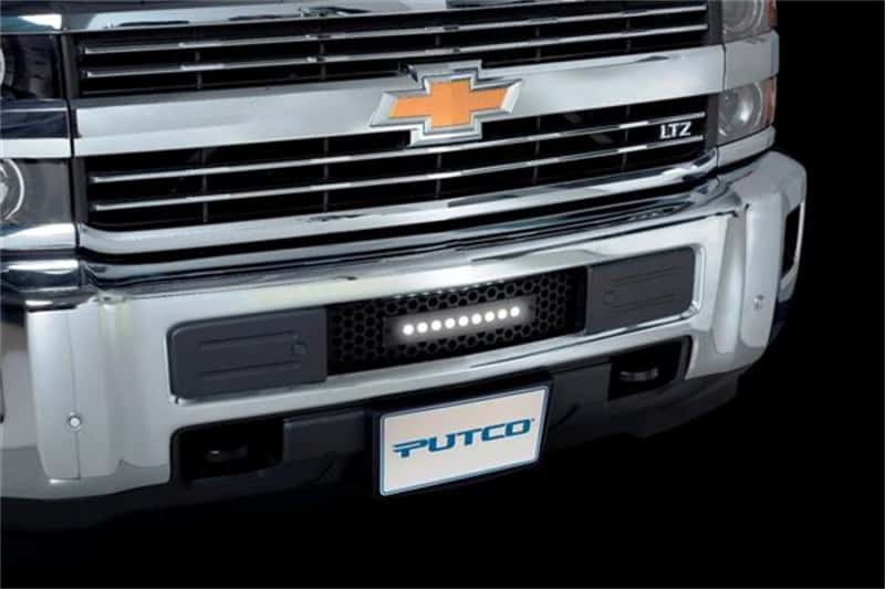 Putco — Putco 15-19 Chevy Silv HD SS Black Punch Design Bumper Grille Insert w/ Curved Flush 10in Light Bar
BmprValanceGrilleIns - view 3