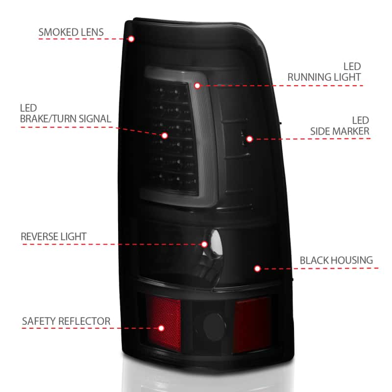 ANZO — ANZO 2003-2006 Chevy Silverado 1500 LED Taillights Plank Style Black w/Smoke Lens - view 12