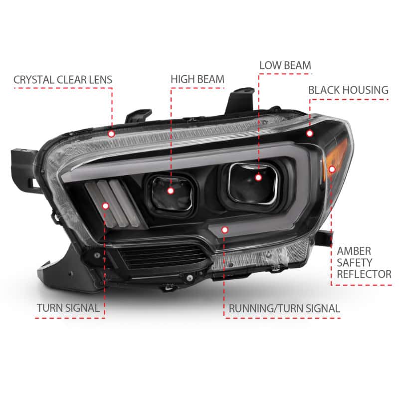 ANZO — ANZO 2016-2017 Toyota Tacoma Projector Headlights w/ Plank Style Switchback Black w/ Amber w/ DRL
Projector Headlights
Head Light Set - view 9