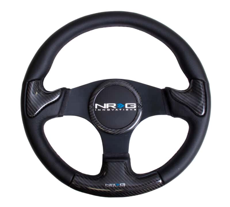 NRG — NRG Carbon Fiber Steering Wheel (350mm) Blk Frame Blk Stitching w/Rubber Cover Horn Button - view 1