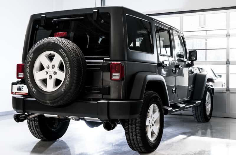 AWE Tuning — AWE Tuning 07-18 Jeep Wrangler JK/JKU 3.6L Tread Edition Axle-Back Dual Exhaust - Diamond Black Tips
Tread Exhaust - view 4