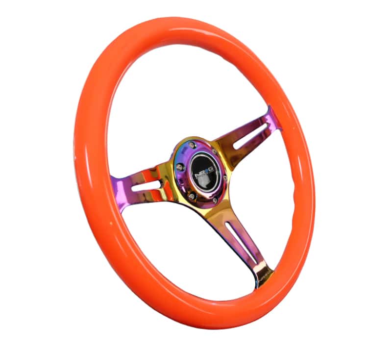 NRG — NRG Classic Wood Grain Steering Wheel (350mm) Neon Orange Color w/Neochrome Spokes - view 3