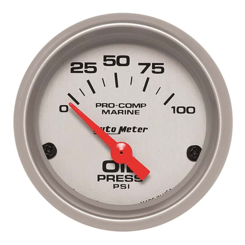 AutoMeter — Autometer Marine Silver Ultra-Lite 2-1/16in 100PSI Electric Oil Pressure Gauge
GA 2" OILP 100 E MS - view 2