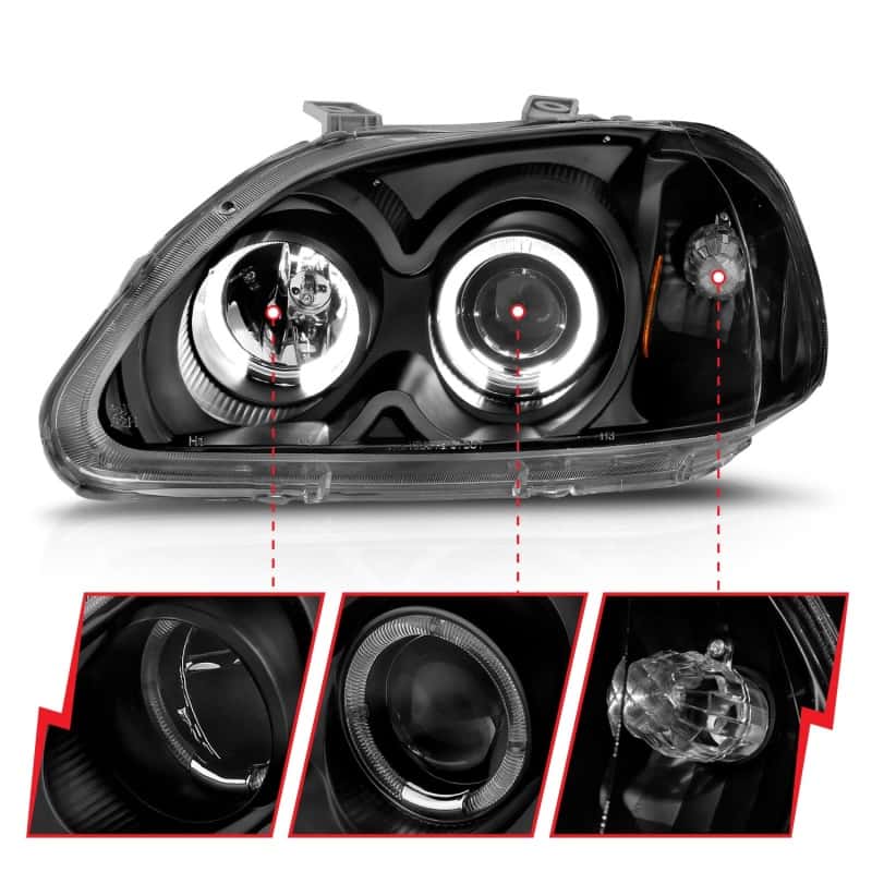 ANZO — ANZO 1996-1998 Honda Civic Projector Headlights w/ Halo Black
Head Light Set
HdLtSet - view 4