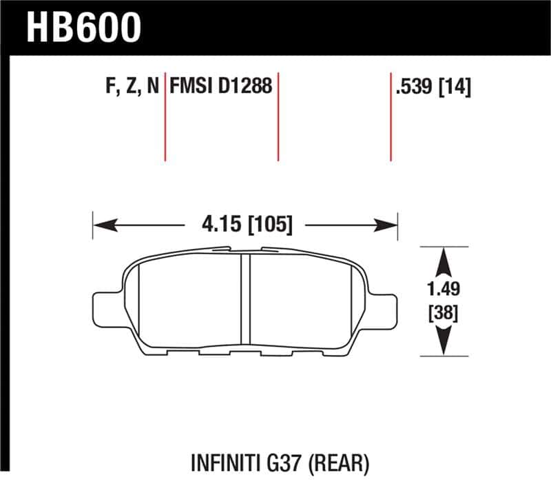 Hawk Performance — Hawk Infiniti G35 Sport/G37 / 08-10 Nissan Rogue / 07-09 Sentra SE-R / 10 Sentra SE-R M/T HPS Street
Disc Brake Pad - view 1