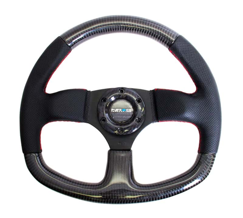 NRG — NRG Carbon Fiber Steering Wheel (320mm) Flat Bottom & Leather Trim w/Red Stitching - view 4
