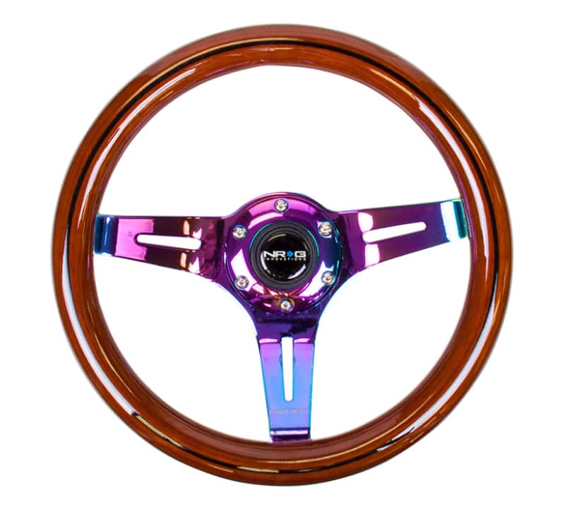 NRG — NRG Classic Wood Grain Steering Wheel (310mm) Dark Wood & Black Line Inlay w/Neochrome 3-Spoke Ctr. - view 3