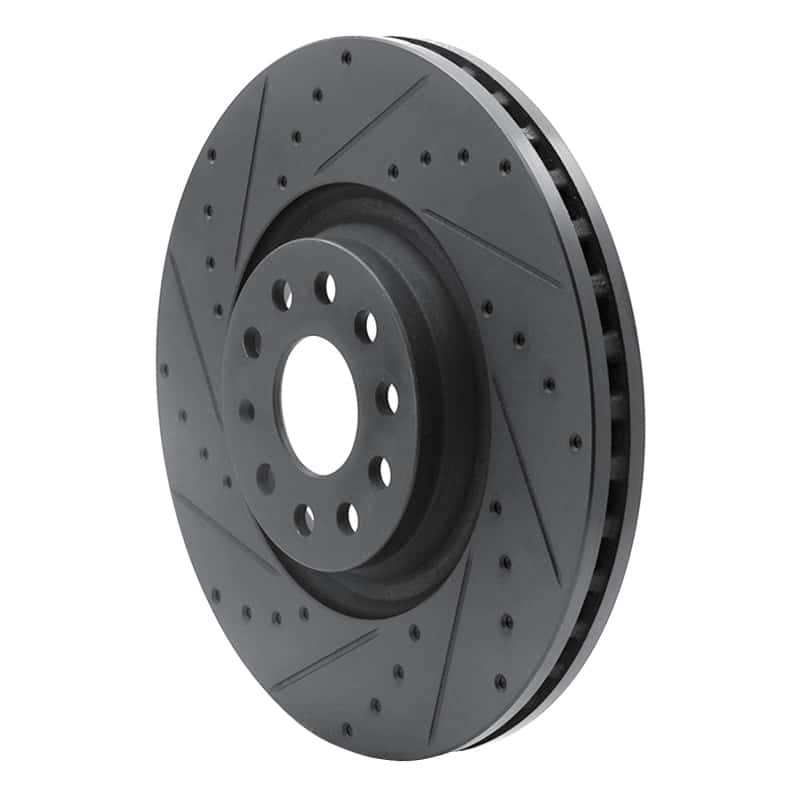 R1 Concepts — R1 2022+ Volkswagen GTI Mk 8 Front Left Drilled & Slotted Black Brake Rotor
R1 Brake Rotor Drill - view 2