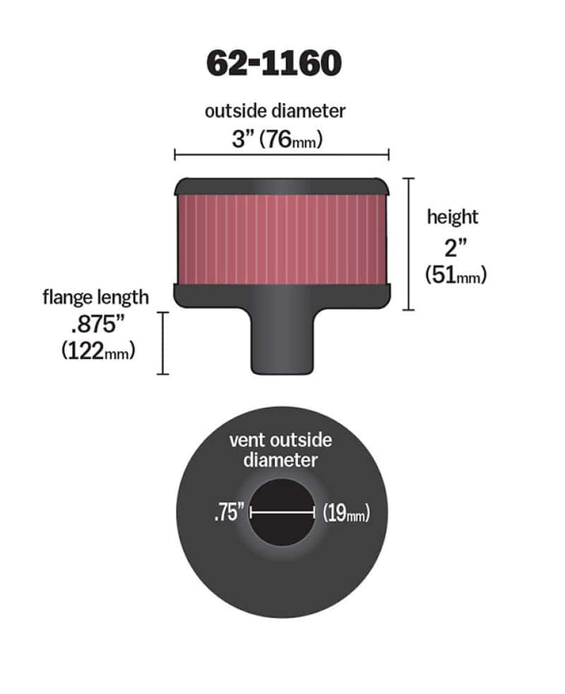 K&N Engineering — K&N Filter 3/4in Vent 3in Diameter 2in Height
Vent Air Filter/Brea
Vent Air Filter - view 3