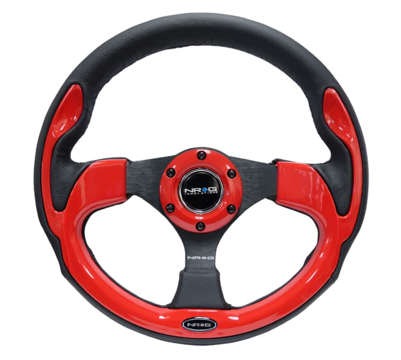 NRG — NRG Reinforced Steering Wheel (320mm) Blk w/Red Trim & 5mm 3-Spoke - view 1
